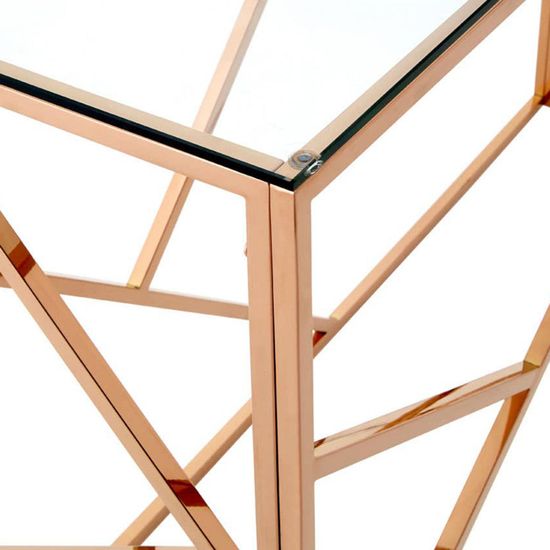 Allure Glass Console Table with Rose Gold Geometric Base