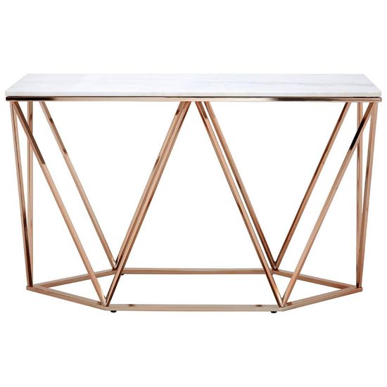 Allure White Faux Marble Console Table with Champagne Gold Base