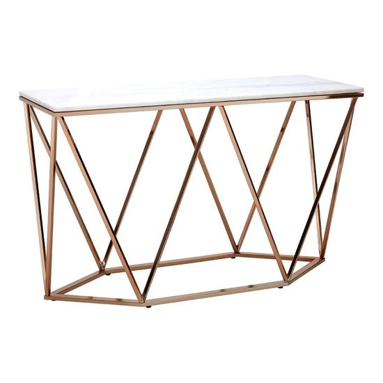 Allure White Faux Marble Console Table with Champagne Gold Base
