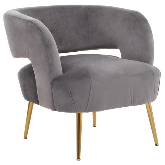 Larissa Grey Velvet Fabric Accent Chair with Metal Legs