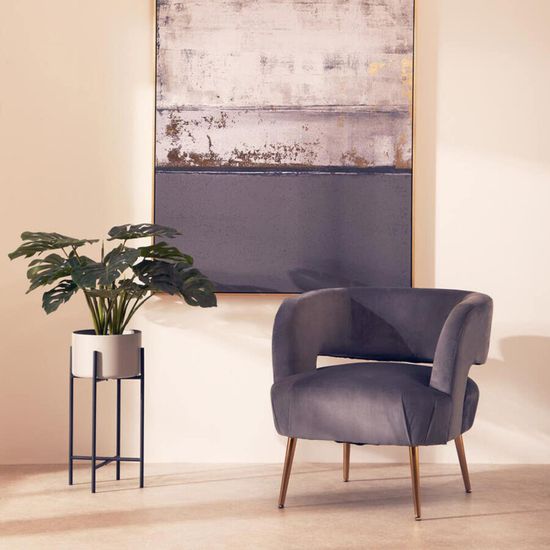 Larissa Grey Velvet Fabric Accent Chair with Metal Legs
