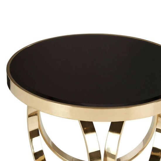 Ragusa Black Glass Round Coffee Table with Ring Gold Base