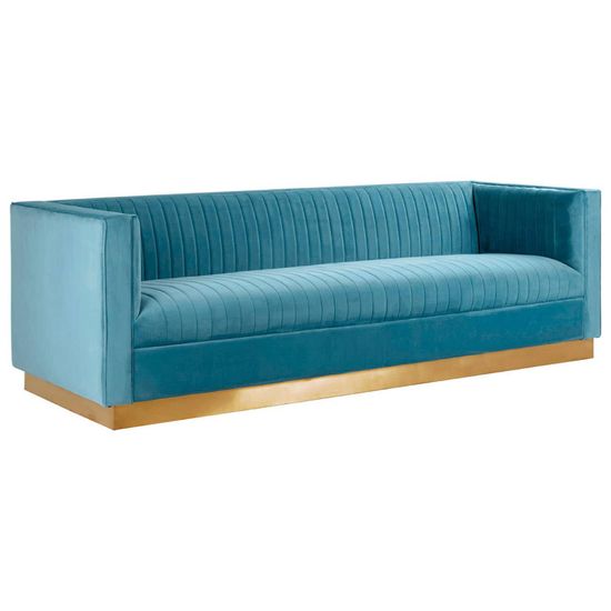 Opal Light Blue Velvet Fabric 3 Seater Sofa