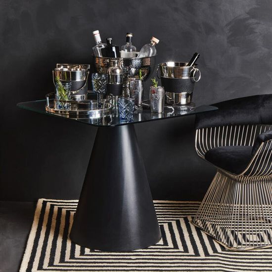 Azalea Glass 2 Seater Square Dining Table with Black Cone Base