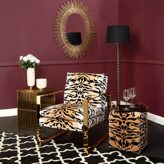 Gillett Tiger Print Fabric Armchair with Gold Metal Legs