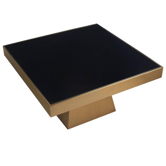 Carlox Black Glass Square Coffee Table with Gold Base