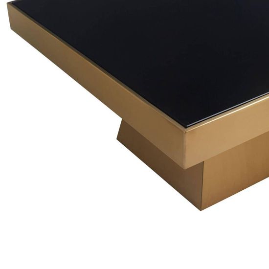 Carlox Black Glass Square Coffee Table with Gold Base