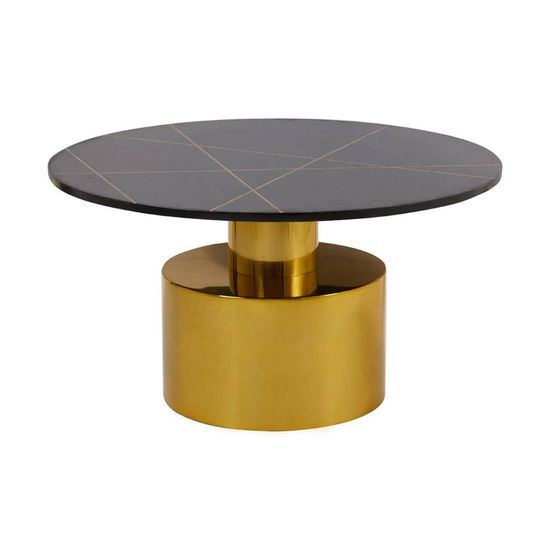 Rabia Black Marble Round Coffee Table with Gold Base