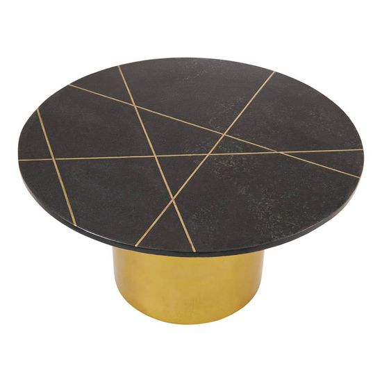 Rabia Black Marble Round Coffee Table with Gold Base