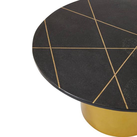 Rabia Black Marble Round Coffee Table with Gold Base