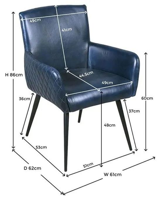 Clearance - Stanton Navy Blue Leather Dining Armchair - Brand New Item