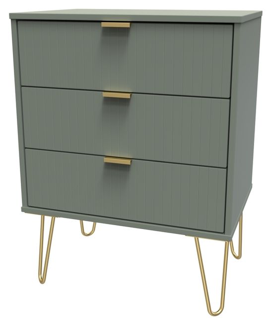 Linear Green 3 Drawer Small Chest with Hairpin Legs