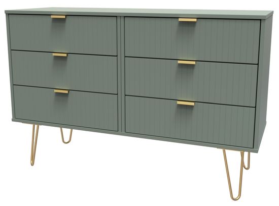 Linear Green 6 Drawer Midi Chest with Gold Hairpin Legs