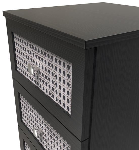 Rattan and Black Ash 3 Drawer Bedside Cabinet