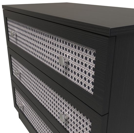 Rattan and Black Ash 3 Drawer Small Chest