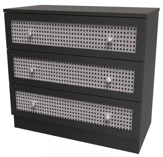 Rattan and Black Ash 3 Drawer Small Chest