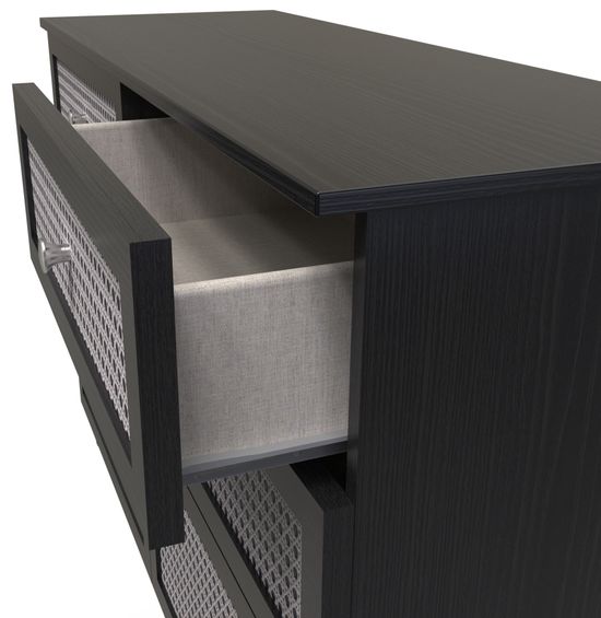 Rattan and Black Ash 6 Drawer Midi Chest