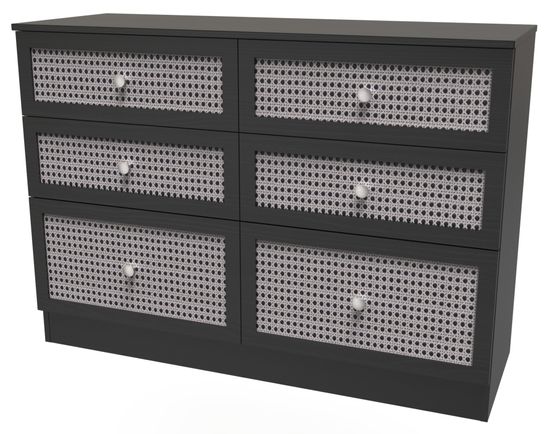 Rattan and Black Ash 6 Drawer Midi Chest