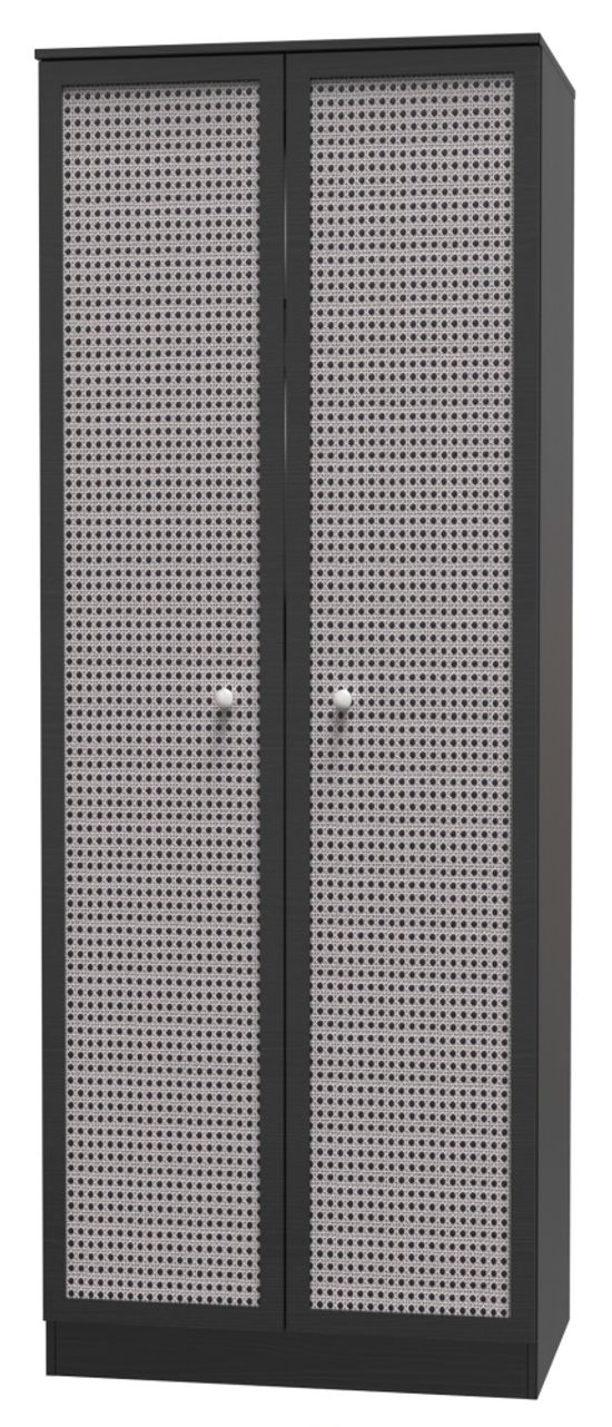 Rattan and Black Ash 2 Door Plain Tall Wardrobe