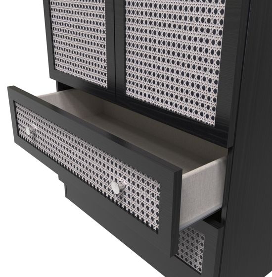 Rattan and Black Ash 2 Door 2 Drawer Tall Wardrobe