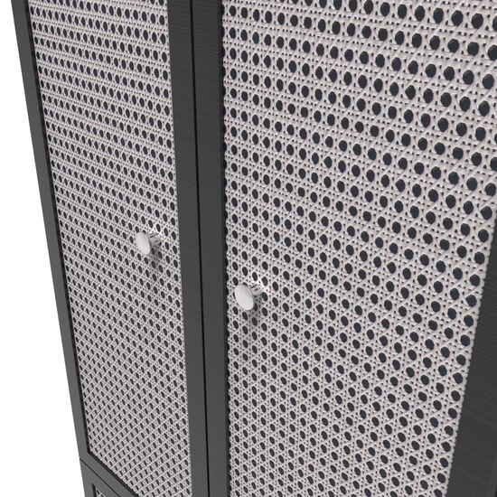 Rattan and Black Ash 2 Door 2 Drawer Tall Wardrobe