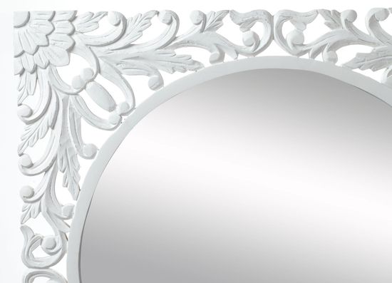 Boho White Carved Wooden Square Wall Mirror - 110cm x 110cm