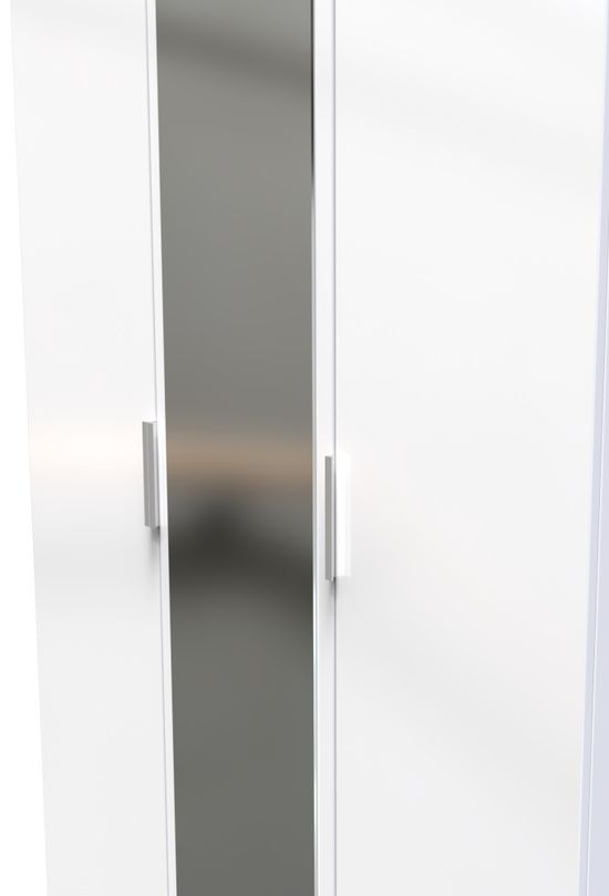 Plymouth White Gloss 3 Door Tall Triple Wardrobe - 1 Mirror