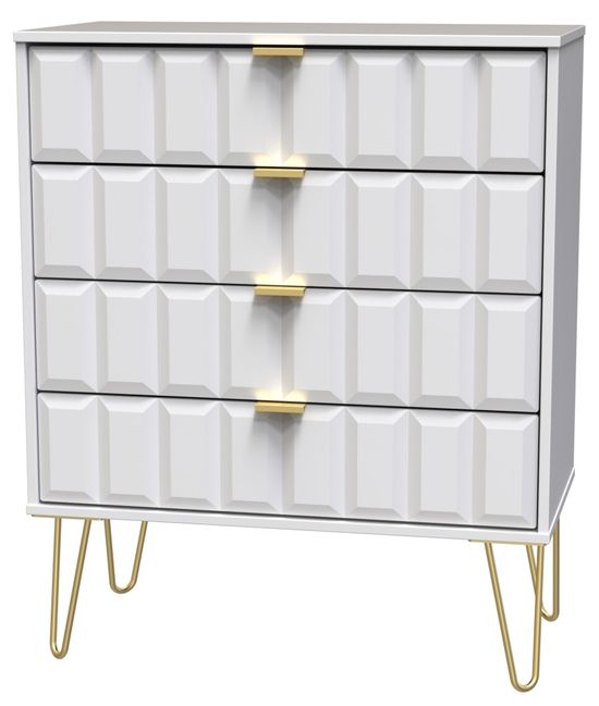 Cube White 4 Drawer Chest with Gold Hairpin Legs