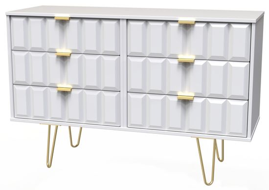 Cube White 6 Drawer Midi Chest with Gold Hairpin Legs
