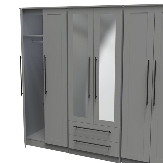 Beverley Grey 6 Door Tall Mirror Combi Wardrobe