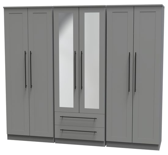 Beverley Grey 6 Door Tall Mirror Combi Wardrobe