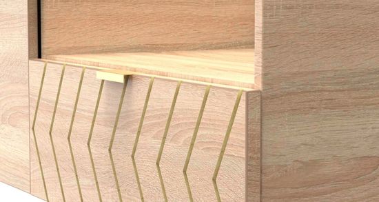 Jigsaw Oak Effect 130cm TV Unit with Gold Hairpin Legs - 2 Drawers