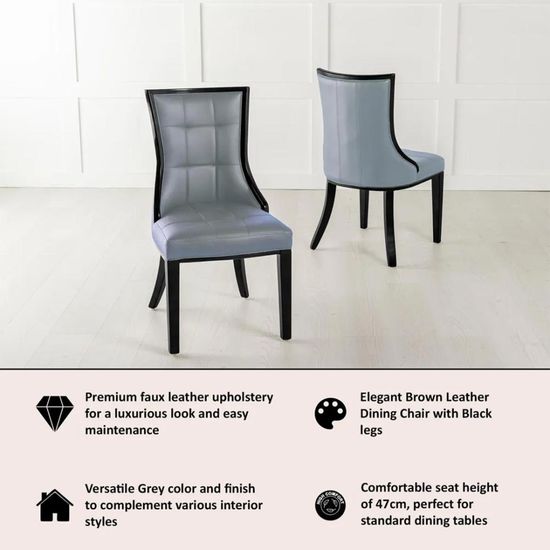 Paris Grey Leather Dining Chair with Black Legs