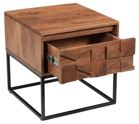 Axis Acacia Wood 1 Drawer End Table - Geometric