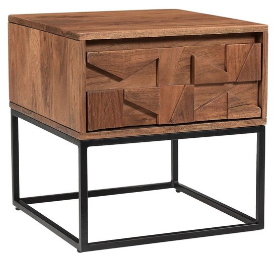Axis Acacia Wood 1 Drawer End Table - Geometric