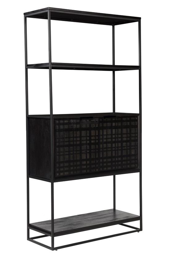 Fusion Black Mango Wood Bookcase - Geometric