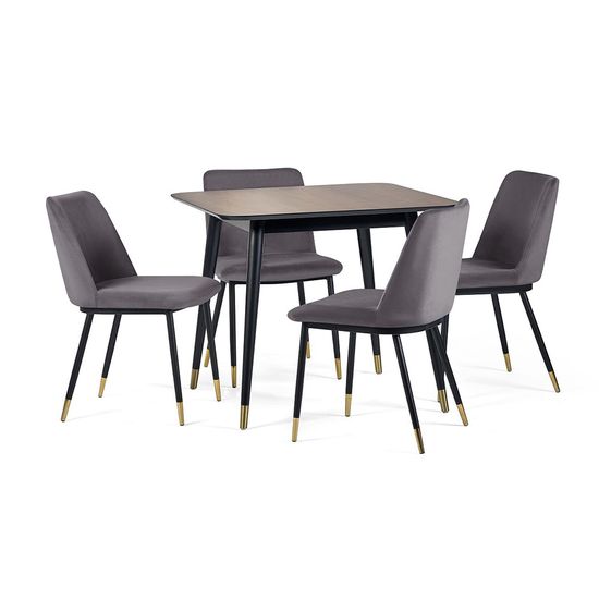 Findlay Walnut 4 Seater Square Dining Set with 4 Delaunay Grey Chairs