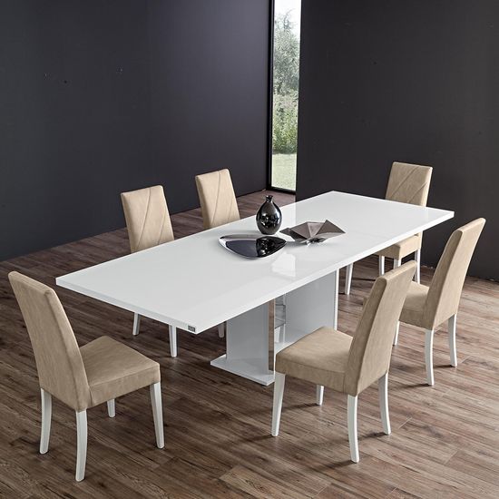 Lisa White Italian 6-10 Seater Extending Pedestal Dining Table