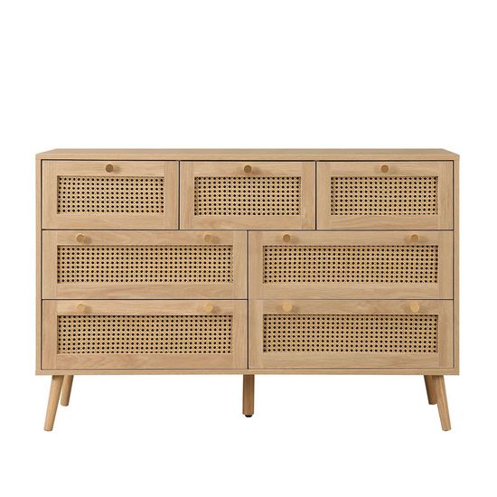 Croxley Oak and Rattan Wide 7 Drawer Chest