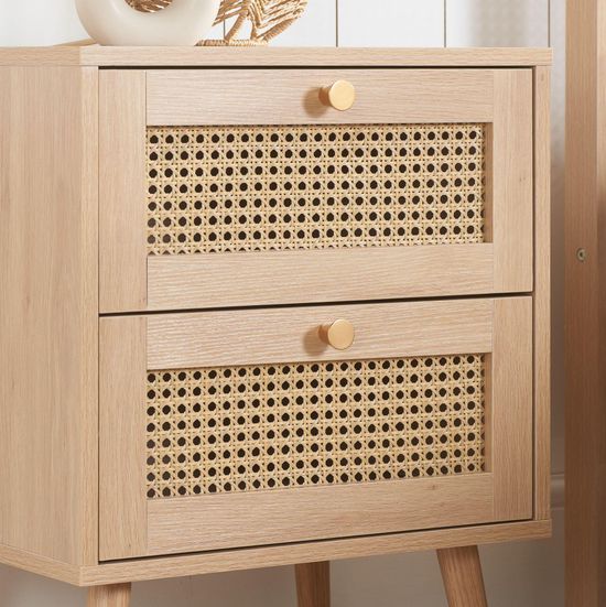 Croxley Oak and Rattan 2 Drawer Bedside Table - Sizes Available