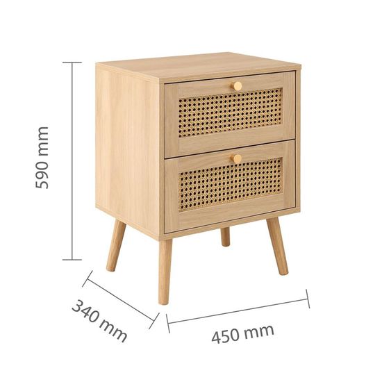 Croxley Oak and Rattan 2 Drawer Bedside Table - Sizes Available