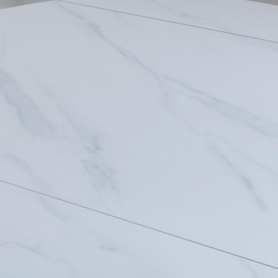 Carrara 4-6 Seater White Ceramic Round Swivel Motion Extending Dining Table with Black Pedestal Base - 135cm