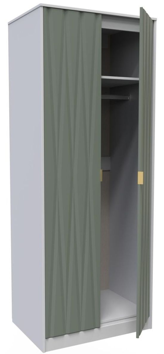Las Vegas White and Green 2 Door Plain Tall Wardrobe