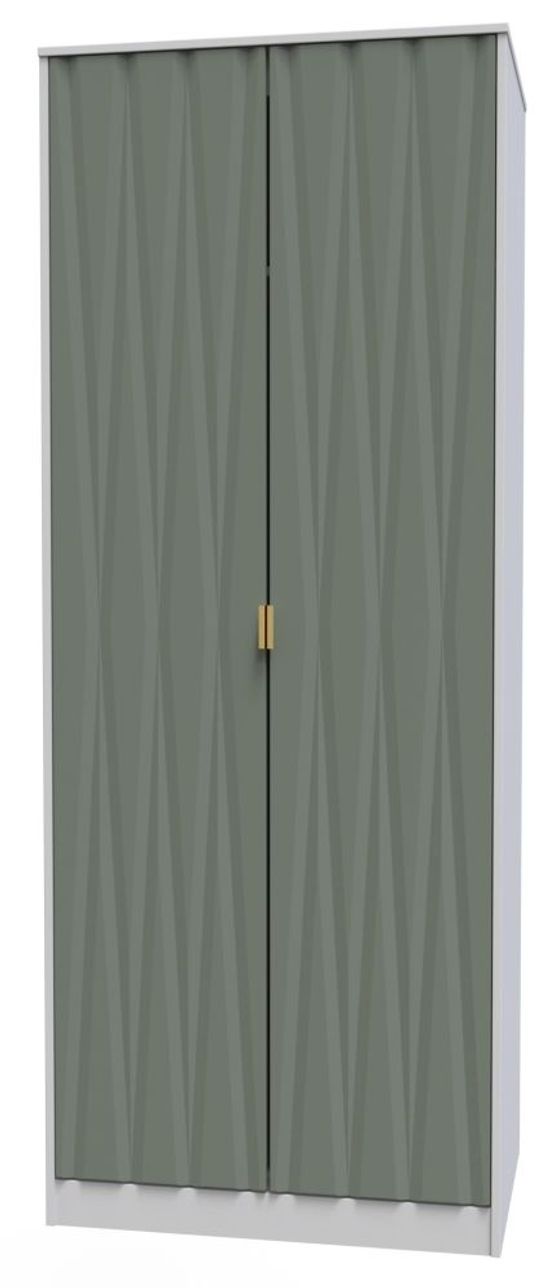 Las Vegas White and Green 2 Door Plain Tall Wardrobe