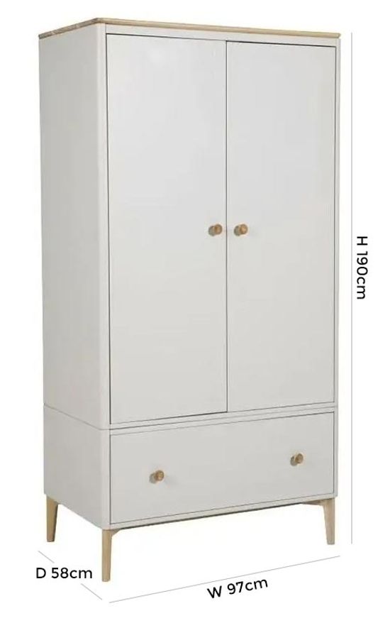 Vida Living Marlow Cashmere Oak 2 Door 1 Drawer Combi Wardrobe