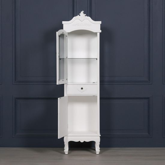 French Style White Narrow Display Cabinet