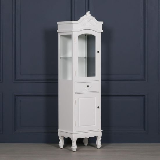 French Style White Narrow Display Cabinet