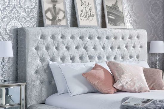 Grande Steel Crushed Velvet Fabric Bed - Sizes Available