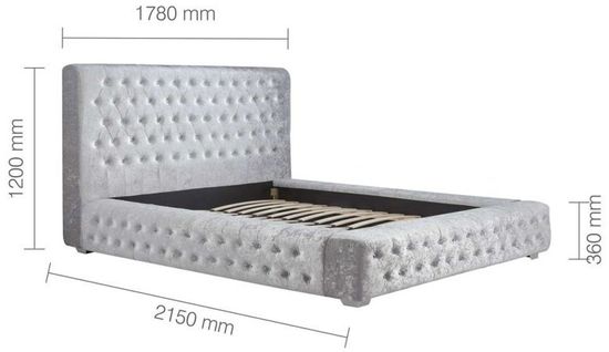 Grande Steel Crushed Velvet Fabric Bed - Sizes Available