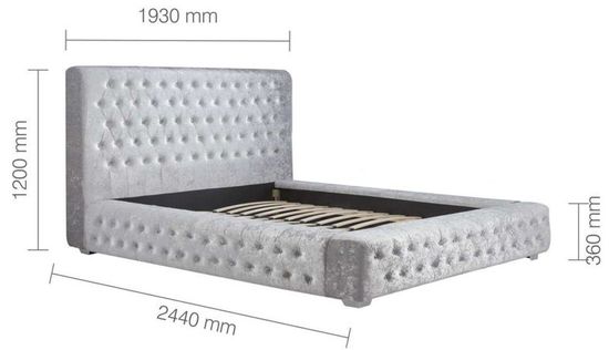 Grande Steel Crushed Velvet Fabric Bed - Sizes Available